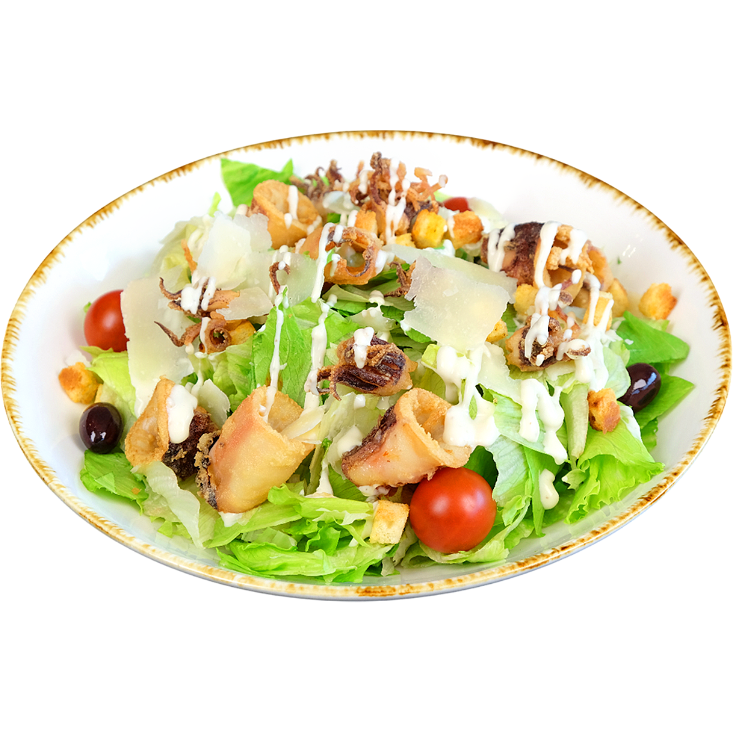 салата "Цезар" с хрупкави калмари