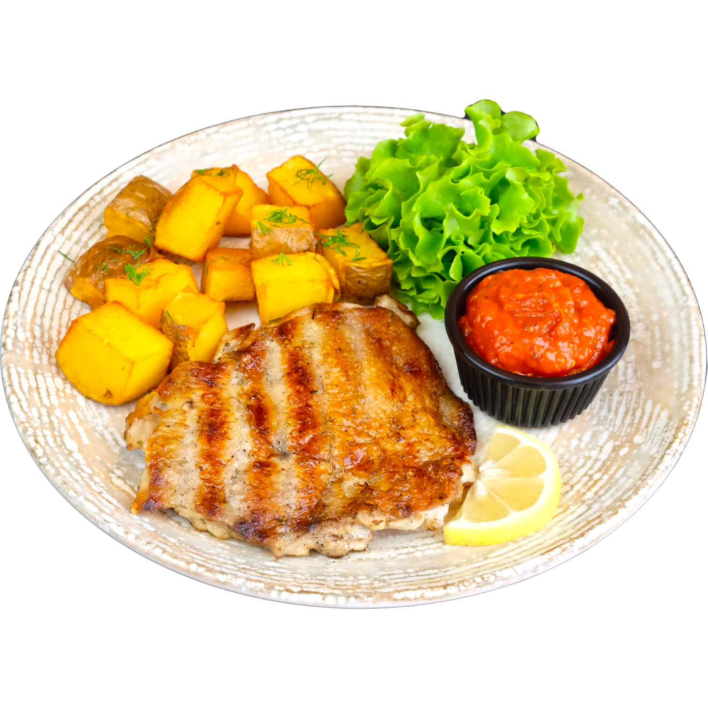 Пилешка пържола от бут на скара с гарнитура